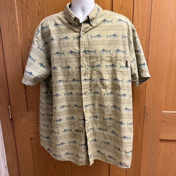 Men's Woolrich Button Front s/s Swordfish Print Shirt - 2XL - Picture 1 of 3